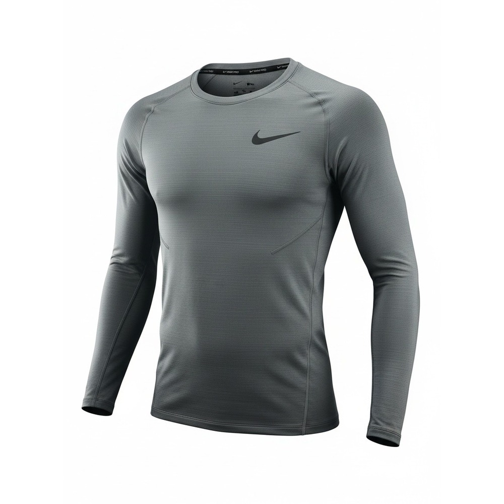 Nike Pro Mens Long Sleeve Compression Shirt Gray Training Base Layer Top Running